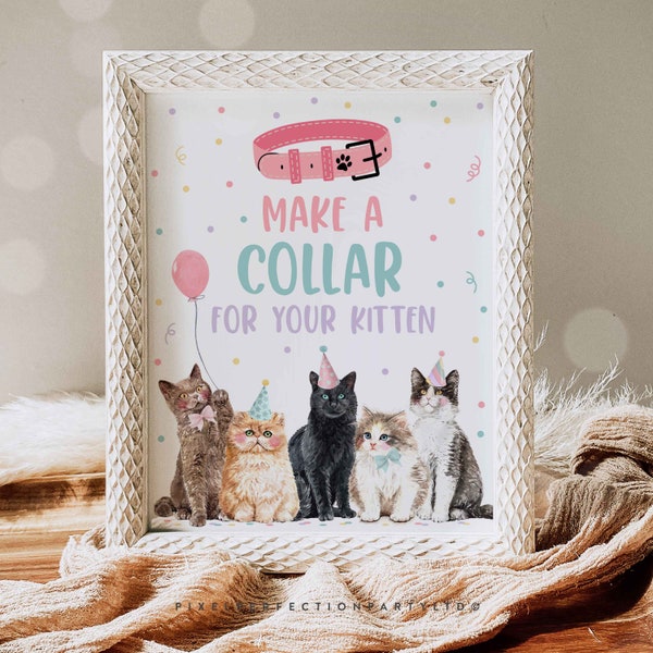 Make A Collar Birthday Party Sign Kitten Birthday Party Cat Birthday Party Let's Pawty Kitty Cat Birthday Party Decor Instant Download KL