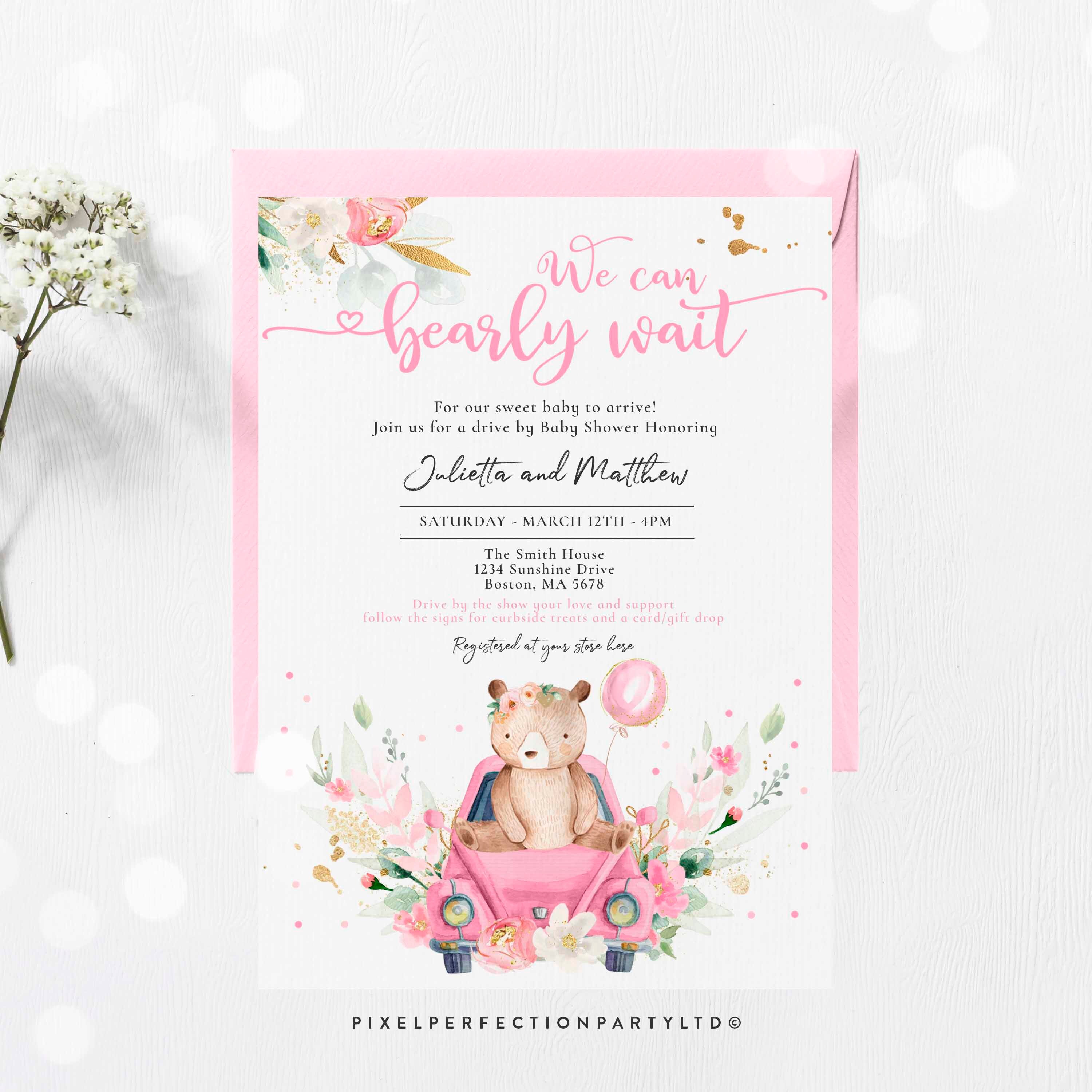 Editable Teddy Bear Drive By Baby Shower Invitation We Can Etsy