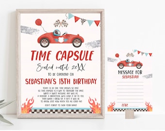 Editable Two Fast Birthday Time Capsule + Matching Note Card Race Car Red Race Car Two Fast 2 Birthday 2nd Birthday Instant Download VR