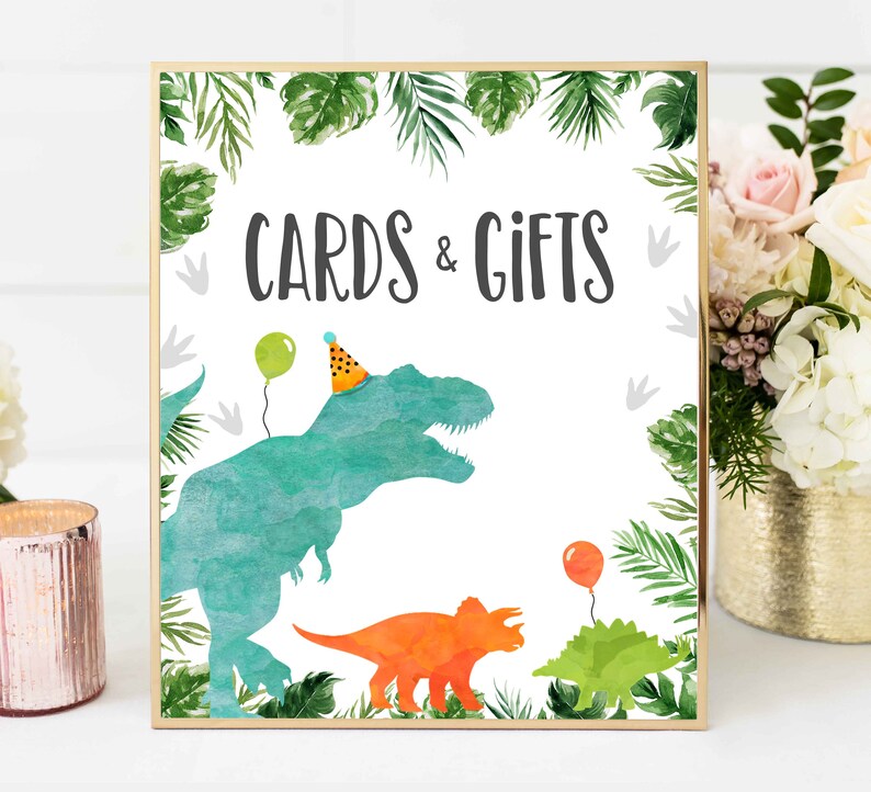 Cards and Gifts Sign Blue Dinosaur Table Sign Jungle Dinosaur - Etsy