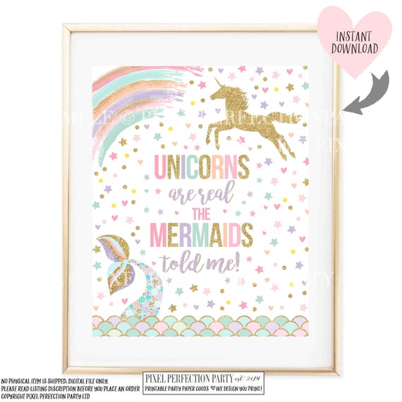 Unicorn And Mermaid Party Table Sign Unicorn Are Real The Mermaid Told Me Party Table Sign Unicorn Mermaid Party Table Sign Instant Download Il_570xn