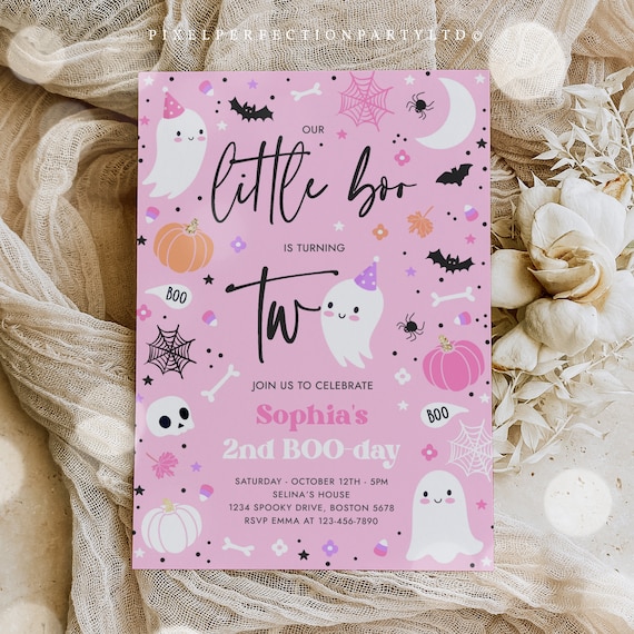 Editable Little Boo 2nd Birthday Party Invitation Cute Pink Halloween Ghost 2nd Birthday Party Spooktacular 2nd Birthday Instant Download 9I Il_570xn