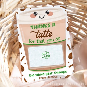 Editable Teacher Coffee Appreciation Gift Card Holder Thanks A Latte Coffee Gift Card Holder End of School Appreciation Instant Download FH