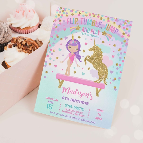 Gymnastics Unicorn Invitation Unicorn Gymnastics Invitation Gymnastics Party Magical Gymnastics Party Instant Download Editable PDF 01