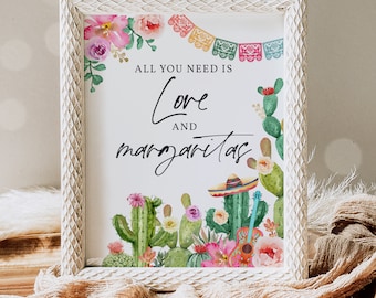 All You Need Is Love And Margaritas Fiesta Party Sign Fiesta Party Decor Taco 'Bout A Party Fiesta Bridal Baby Shower Mexican Cactus Sign GE