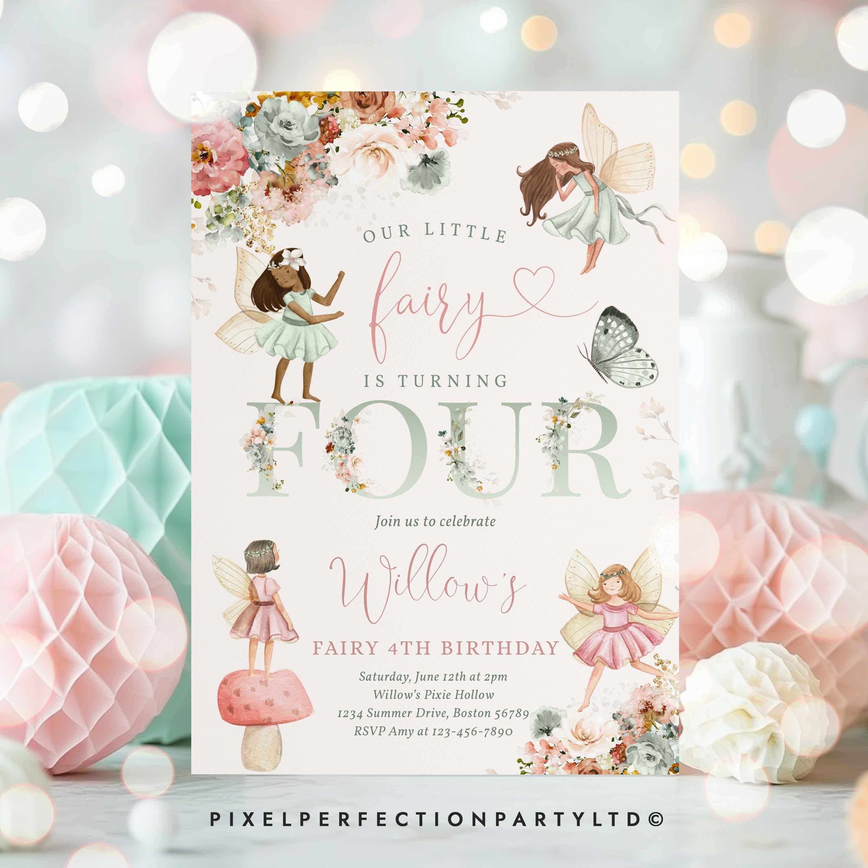 Editable Fairy Birthday Invitation Whimsical Wildflower Fairy 4th Birthday Magical Floral Fairy Garden Birthday Instant Download Editable WF