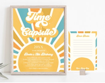 Editable Sunshine Birthday Party Time Capsule And Note Card Sunshine 1st First Trip Around The Sun Favors Instant Download S7