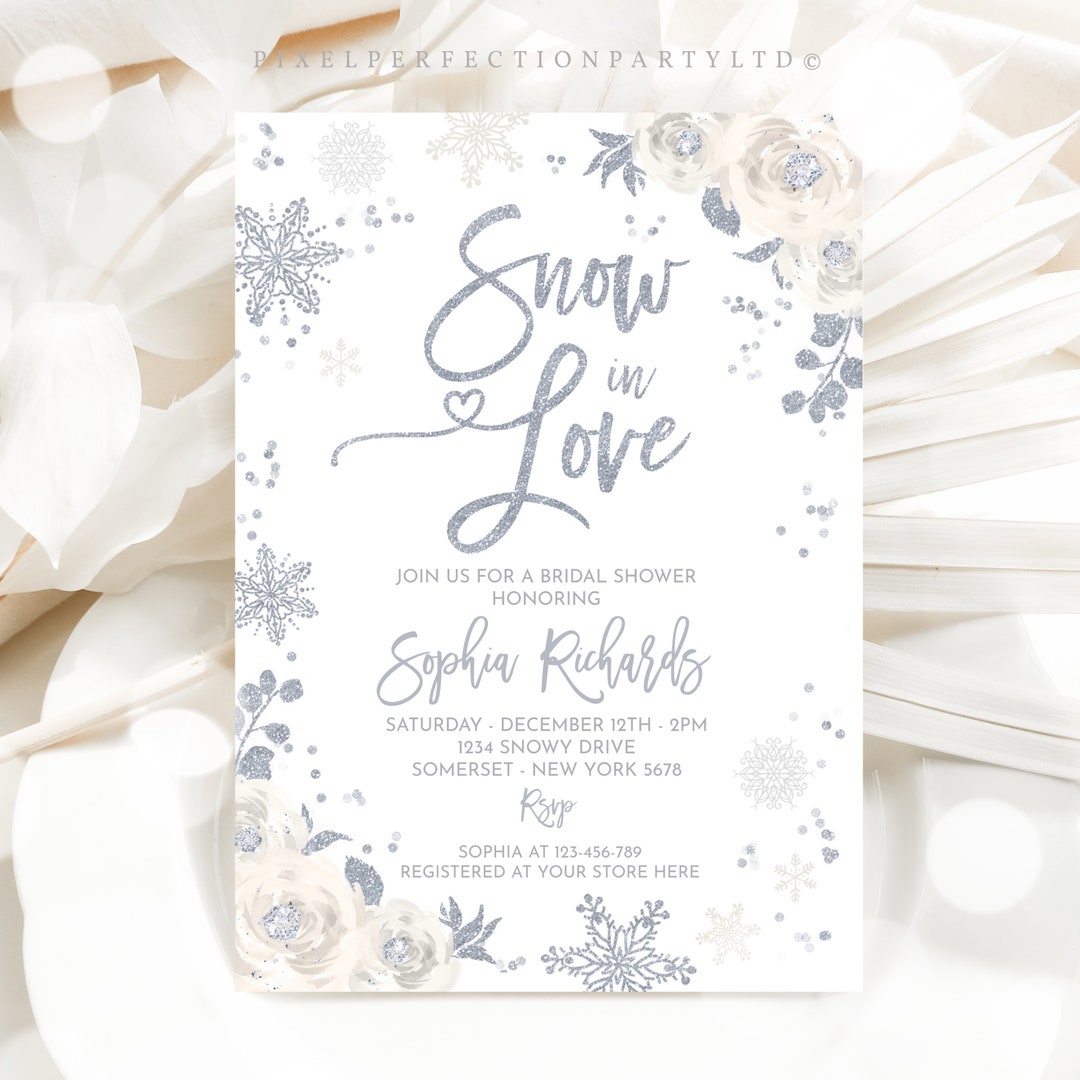 Editable Winter Bridal Shower Invitation White and Silver Winter Bridal ...