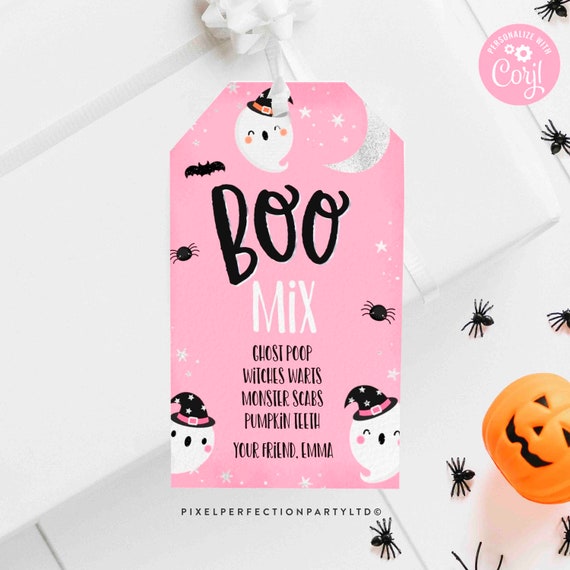 Editable Halloween Pink Ghost Boo Mix Gift Tag Cute Spooky Ghost Boo Mix Halloween Candy Party Favor Tag Halloween Gift Instant Download SG Il_570xn