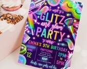 Editable Glitz And Glam Spa Makeup Birthday Invitation Neon Glow Spa Party Invitation Glam Makeup Glow Birthday Party Instant Download TR5 Il_170x135