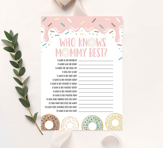 Donut Who Knows Mommy Best Baby Shower Game Donut Sprinkle Baby Games Donut Baby Shower Party Game Decor Instant Download SD Il_570xn