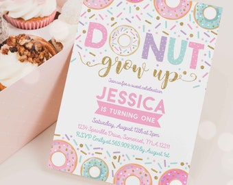 Donut Grow Up Birthday Invitation Donut Grown Up Invitation Donut 1st Birthday Party Invitation Instant Download Editable File Corjl 9H