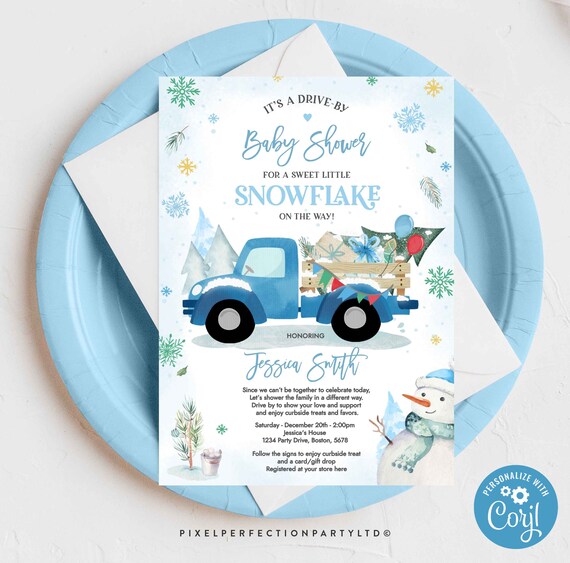 Editable Winter Drive By Baby Shower Invitation Blue Winter Truck Drive By Baby Shower Invite Social Distancing Shower Instant Download GK Il_570xn