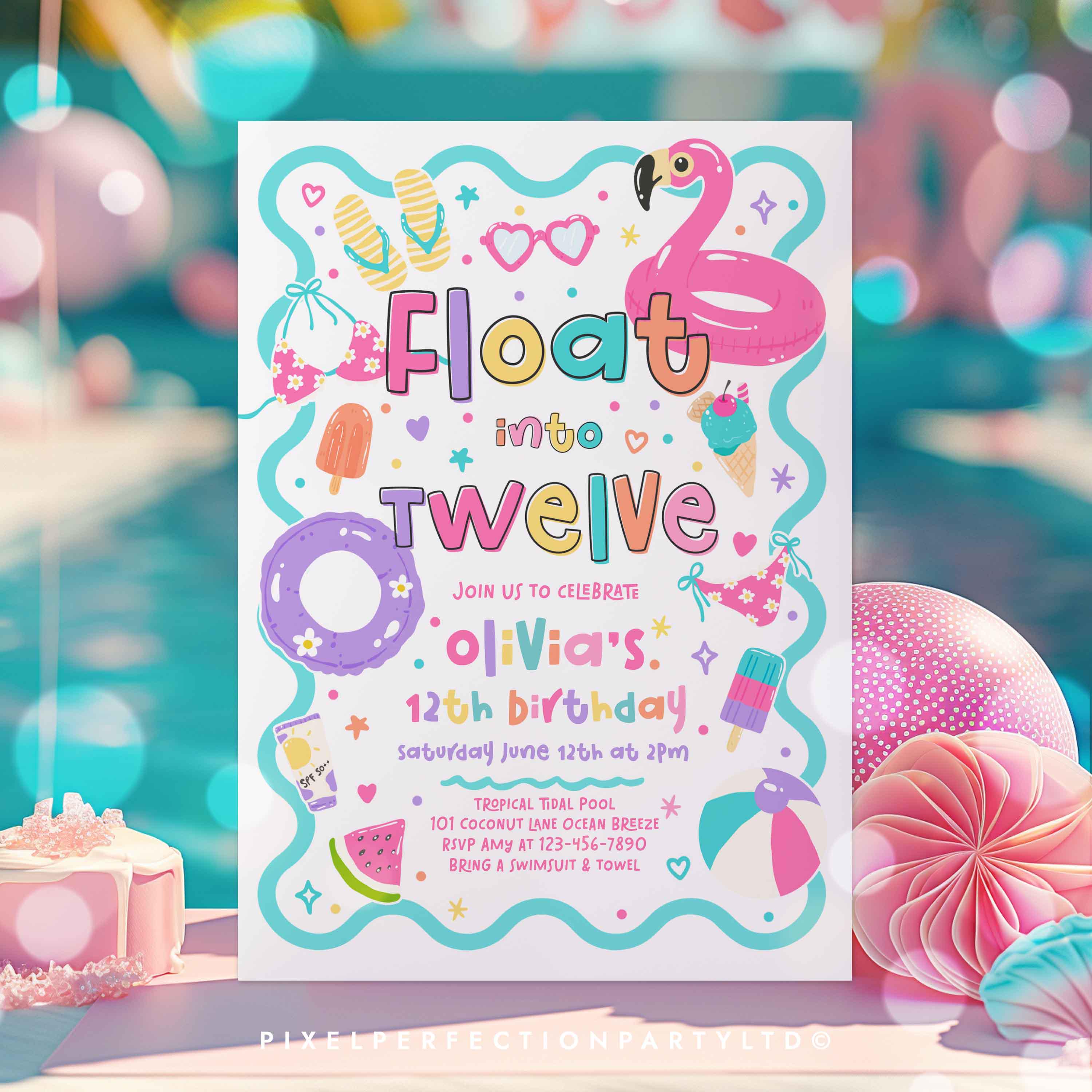 Floating Invite Editable Float Into Twelve Pool Party Birthday Invitation, 12th ...