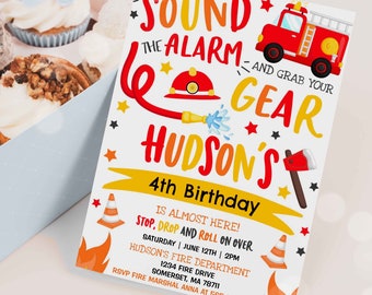 Firetruck Invitation Firetruck Birthday Invitation Firefighter Birthday Invite Fireman Birthday Invitation Instant Editable File Corjl X4