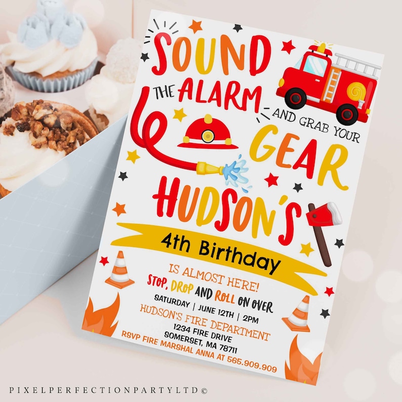 Firetruck Invitation Firetruck Birthday Invitation Firefighter Birthday Invite Fireman Birthday Invitation Instant Editable File Corjl X4 image 1