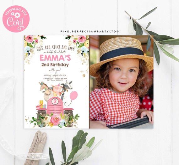 Editable Farm Birthday Invitation Girl Floral Farm Animals Birthday Invitation Farm Barnyard Birthday Party Petting Zoo Instant Download KJ Il_570xn