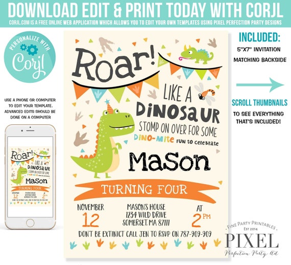 Dinosaur Invitation Dinosaur Birthday Invitation Boy Dinosaur Party Dinosaur Fossil Party Dino Dig Instant Download Editable PDF File V9 Il_570xn