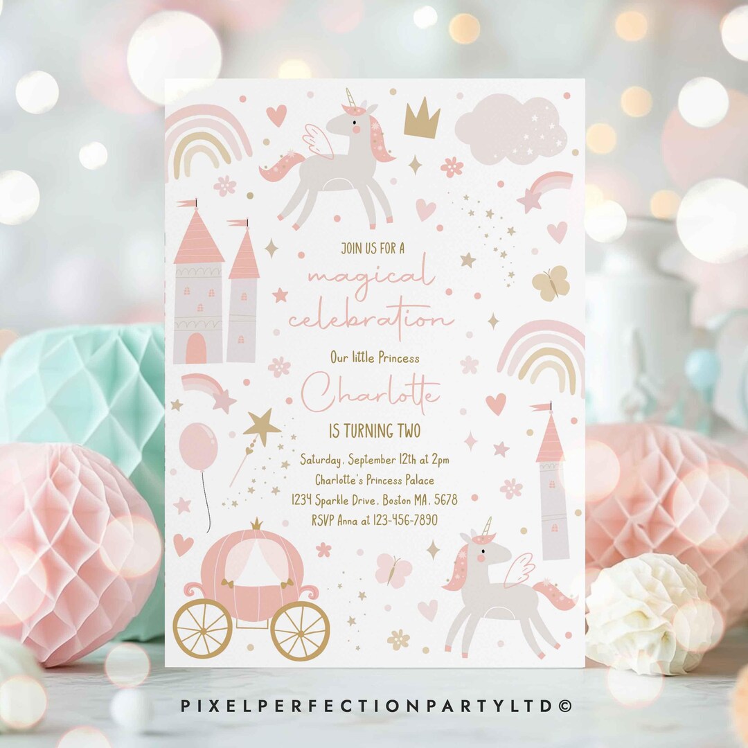 Editable Princess Birthday Party Invitation Magical Princess Birthday ...