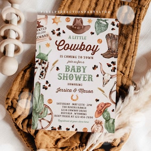 Editable Cowboy Baby Shower Invitation A Little Cowboy Is Coming To Town Wild West Rodeo Southwestern Ranch Baby Shower Instant Download QO