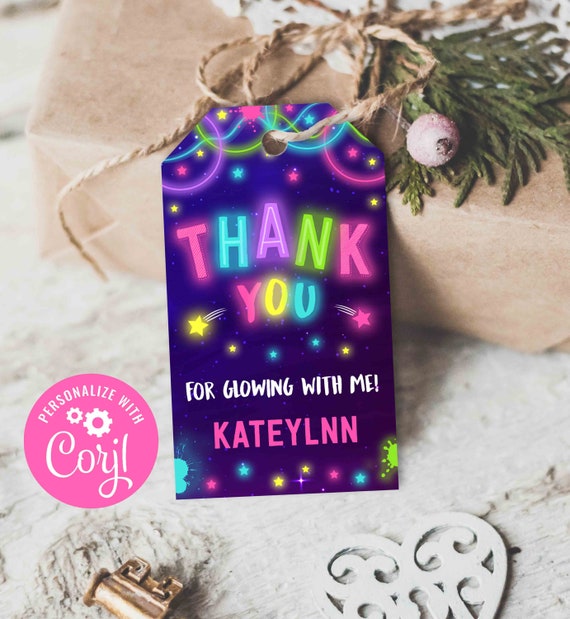 Glow Birthday Favor Tag Glow Gift Tag Neon Glow Tags Neon Glow Party Glow In The Dark Birthday Party Favor Tags Instant Download Editable NG Il_570xn