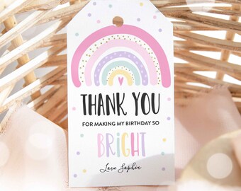 Editable Rainbow Favor Tag Rainbow Gift Tags Rainbow Thank You Tags Pastel Pink Rainbow Party Decorations Instant Download Editable RM