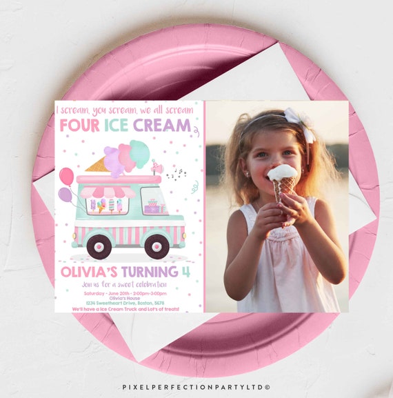 Editable Ice Cream Truck Birthday Invitation I scream You Scream We All Scream Four Ice Cream 4th Birthday Party Invite Instant Download IC Il_570xn
