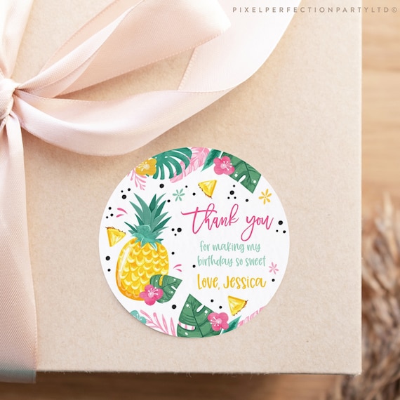 Editable Hawaiian Luau Birthday Party Favor Tag Pineapple Birthday Party Gift Tag Luau Pool Party Party Favors Stickers Instant download HL Il_570xn