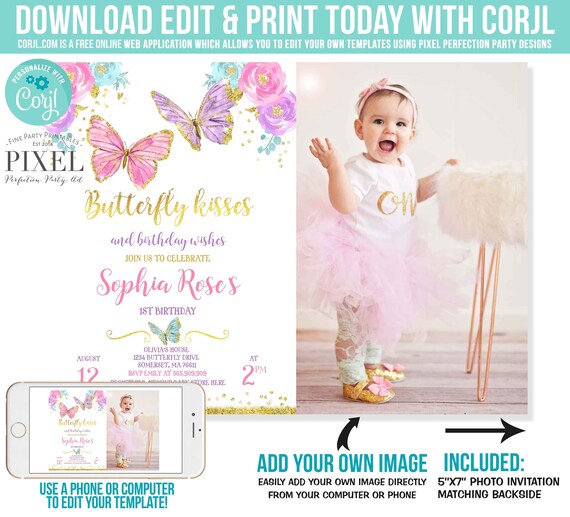 Butterfly Birthday Invitation Butterfly Invitation Whimsical Floral Butterfly Floral Butterfly Garden Instant Download Editable File 2I Il_570xn