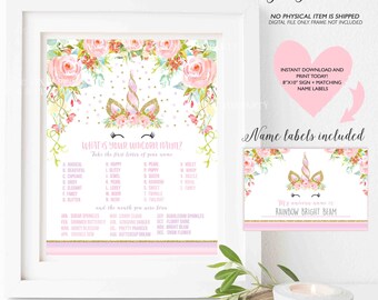 What Is Your Unicorn Name Game Unicorn Party Game Unicorn Party Magical Unicorn Birthday Unicorn Party Game Instant Download Unicorn Game 2Q