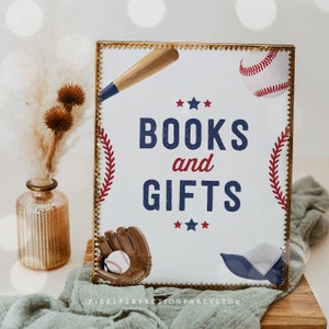 Baseball Baby Shower Books And Gifts Sign Sports Baby Shower Baseball Little Slugger On The Way Baby Shower Decor Instant Download AQQ
