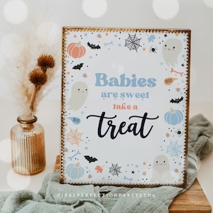 Little Boo Baby Shower Babies Are Sweet Treat Sign Halloween Boy Cute Ghost Baby Shower A Little Boo Is Almost Due Decor Instant Download VY