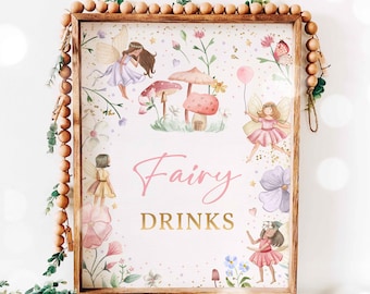 Fairy Birthday Party Fairy Drinks Table Sign Whimsical Enchanted Magical Floral Fairy Princess Party Decorations Instant Download SF