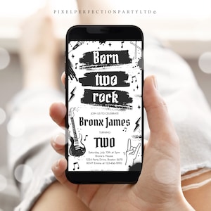 Editable Born Two Rock 2nd Birthday Party Evite Invitation Rock and Roll 2nd Birthday Electronic Text Message Invitation Instant Download R5