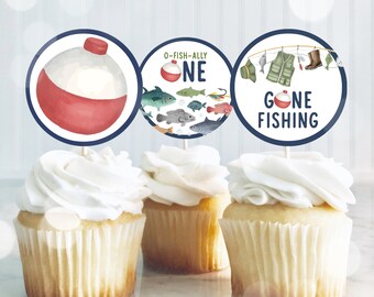 Angeln Geburtstagsparty Cupcake Toppers O-Fish-Ally One 1st Birthday Cupcake Tags Topper Etiketten Gastgeschenke Party Dekor Instant Download 42Y