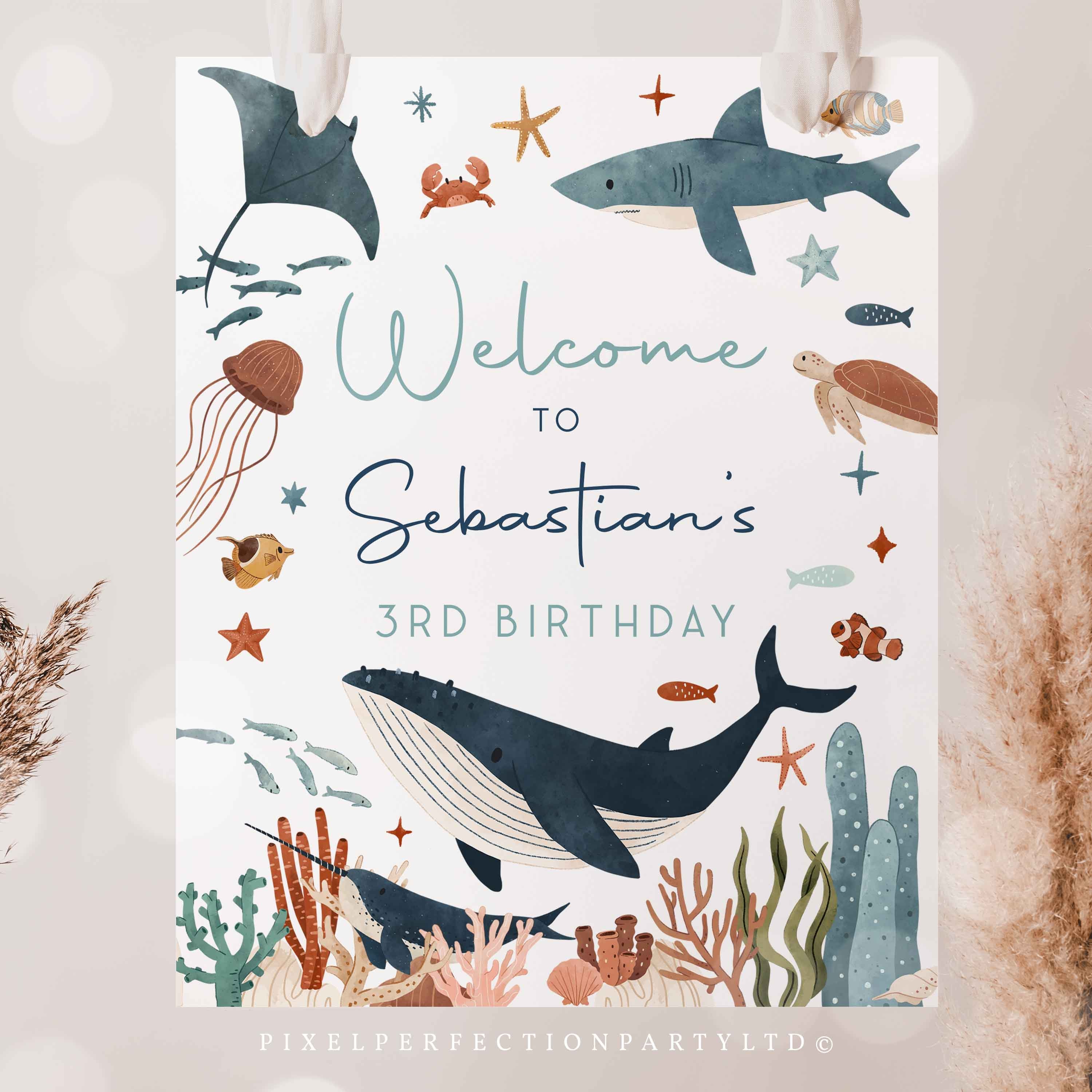 Editable Under the Sea Birthday Party Sign Whale Etsy UK