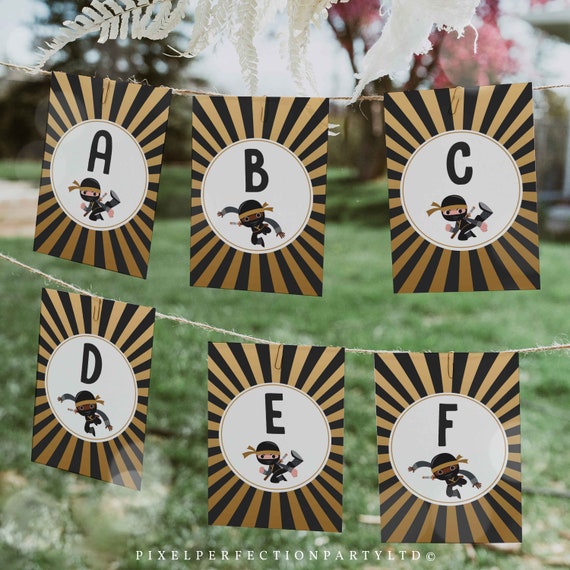 Editable Ninja Birthday Party AZ Banner Karate Birthday Spell Anything