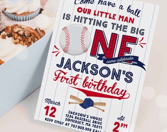 Editable Baseball Invitation Baseball Birthday Invitation Baseball 1st Birthday Red White Blue Baseball 1st Birthday Instant Download 4U