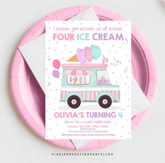 Editable Ice Cream Truck Birthday Invitation I scream You Scream We All Scream Four Ice Cream 4th Birthday Party Invite Instant Download IC Il_570xn
