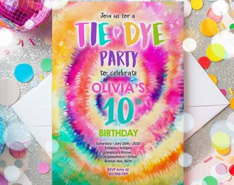 Editable Tie Dye Birthday Party Invitation Hippie Birthday Party Invite Peace Love Party Tie Dye Tween Birthday Party Instant Download TD