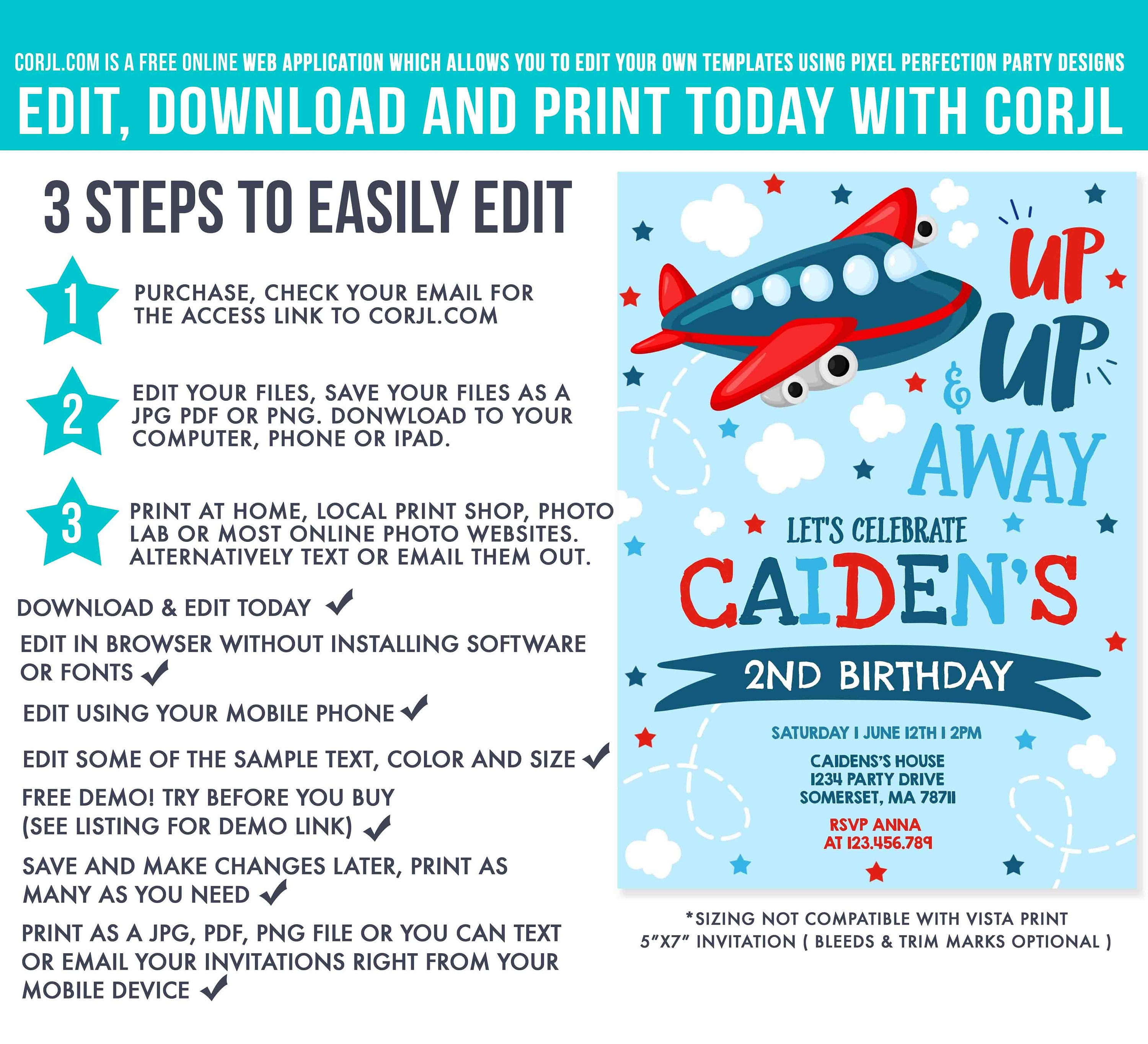 Editable Airplane Birthday Invitation Airplane Birthday Party Etsy Canada