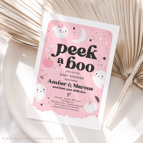 Editable Peek A Boo Baby Shower Invitation Little Boo Girl Ghost Baby Shower Invitation Pink Cute Halloween Baby Shower Instant Download B9 Il_570xn