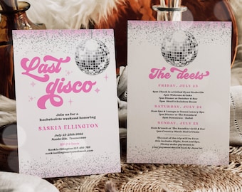 Editable Last Disco Bachelorette Weekend Invitation And Itinerary Last Disco Hot Pink Silver Glitter Bachelorette Invite Instant Download DF