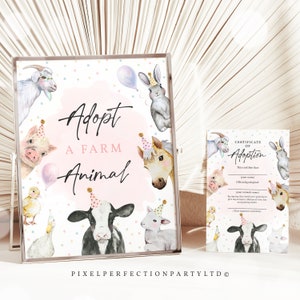 Adopt An Farm Animal Adoption Certificate & Sign Set  Farm Animals Birthday Party Adoption Party Sign Decorations Instant Download HYS