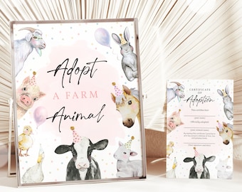 Adopt An Farm Animal Adoption Certificate & Sign Set  Farm Animals Birthday Party Adoption Party Sign Decorations Instant Download HYS