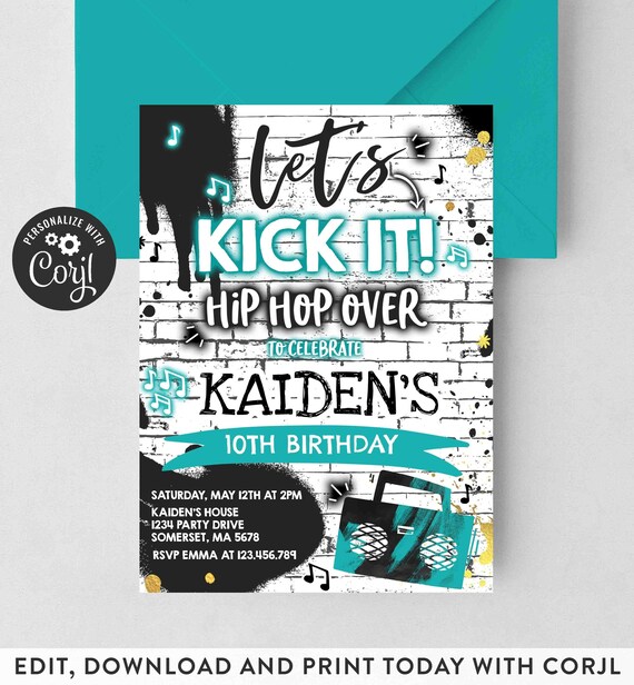 Editable Hip Hop Invitation Hip Hop Dance Party Neon Glow Hip Hop Dance ...