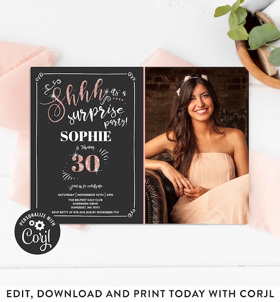 30th Surprise Birthday Invitation Chalkboard Vintage 30th Birthday Invite Rose Gold Invite Template Instant Download Editable Corjl D1 Il_570xn