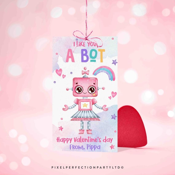 Editable Robot Valentine's Day Gift Tag Valentine Robot I Like You A Bot Gift Tag Classroom School Friend Gift Tag Instant Download VL Il_570xn
