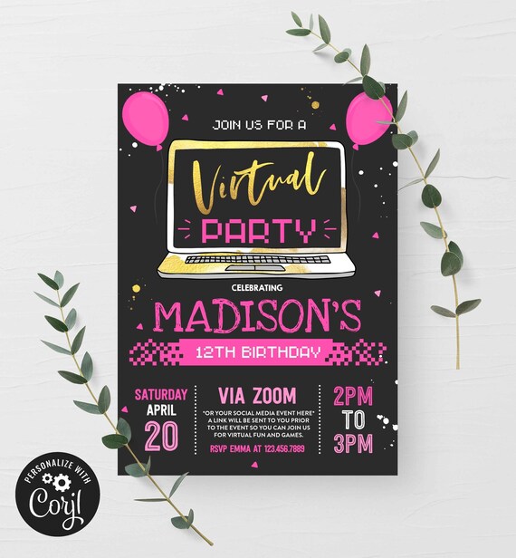 Editable Virtual Birthday Party Invitation Zoom Party Invite Google Hangout Party Quarantine Birthday Social Distancing Party Instant VH Il_570xn