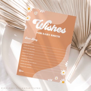 Editable Retro Baby Shower Wishes For Baby Groovy Baby Shower Boho Hippie Vibes Daisy 70s Flower Power Baby Shower Game Instant Download FR